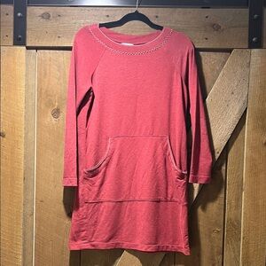 Max Studio Coral Red Tunic with Front Pocket